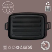 Lava Döküm Dikdörtgen Izgara Tepsi Döküm Demir Yekpare Çift Kulplu Ölçü 31x42cm. - 4