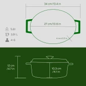 Lava Döküm Oval Tencere Döküm Demir Yekpare Kulplu Premium Serisi Ölçü 21x27cm.  Yeşil thumbnail 5