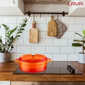 Lava Döküm Oval Tencere. Trendy Serisi Ölçü 21x25cm.  Turuncu thumbnail 7