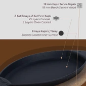 Lava Döküm Balık Tabağı Döküm Demir Yekpare Kulplu Kayın Servis Ahşabı 15x29cm. - 5