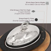 Lava Döküm Oval Döner, Kebap Tabağı Kayın Servis Ahşabı ve Bakır Dövme Formlu Kapak Ölçü 28x20cm. thumbnail 4