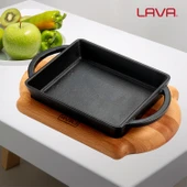 Lava Döküm Dikdörtgen Sahan Döküm Demir Yekpare Çift Kulplu Kayın Servis Ahşabı Ölçü 12x15cm. thumbnail 7