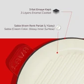 Lava Döküm Yuvarlak Izgara Tavası Döküm Demir Yekpare Saplı Edition Serisi Çap(Ø)28cm.  Kırmızı thumbnail 6