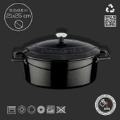 Lava Döküm Oval Tencere. Folk Serisi Ölçü 21x25cm.  Siyah thumbnail 4