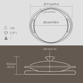 Lava Döküm Yuvarlak Saç Kavurma Tavası Döküm Demir Yekpare Çift Kulplu Cam Kapaklı Kayın Servis Ahşabı Çap(Ø)20cm. - 3