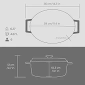 Lava Döküm Oval Tencere Döküm Demir Yekpare Kulplu Premium Serisi Ölçü 23x29cm.  Gri thumbnail 5