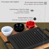 Lava Döküm Dikdörtgen Çift Yön Izgara ve Düz Yüzey Hot Plate Kayın Servis Ahşabı Ölçü 22x15cm. (Sos kapları dahil değildir.) - 5