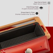 Lava Döküm Ekmek Tenceresi / Kayın Ağacı Servis Standı / Terrine Serisi. Ölçü 11x29cm.  Kırmızı thumbnail 6