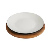 Lava Döküm Yuvarlak Servis Tabağı ve Kayın Servis Ahşabı. İçi Sable Çap(Ø)25cm. - 1