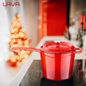 Lava Döküm Yuvarlak Sos Tenceresi. Döküm Demir Yekpare Saplı Trendy Serisi Çap(Ø18 cm.  Kırmızı thumbnail 6