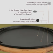 Lava Döküm Yuvarlak Pizza Krep Pankek Tavası Döküm Demir Yekpare Çift Kulplu Kayın Servis Ahşabı Çap(Ø)28cm. thumbnail 6