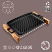 Lava Döküm Dikdörtgen Izgara Tepsi Kayın Servis Ahşabı Döküm Demir Yekpare Çift Kulplu Ölçü 31x42cm. - 4