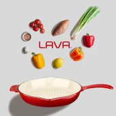 Lava Döküm Yuvarlak Izgara Tavası Döküm Demir Yekpare Saplı Edition Serisi Çap(Ø)28cm.  Kırmızı thumbnail 7