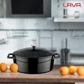 Lava Döküm Oval Tencere. Folk Serisi Ölçü 21x27cm.  Siyah - 7