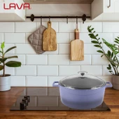 Lava Döküm Yuvarlak Tencere Cam kapaklı. Glaze Çap(Ø)28cm.  Mor thumbnail 7