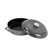 Lava Döküm Çok Amaçlı Yayvan Tencere Döküm Demir Kubbe Form Kapak Premium Serisi Çap(Ø)28cm.  Gri - 2