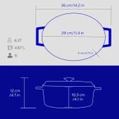 Lava Döküm Oval Tencere Döküm Demir Yekpare Kulplu Premium Serisi Ölçü 23x29cm.  Mavi thumbnail 6