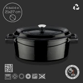 Lava Döküm Oval Tencere. Trendy Serisi Ölçü 21x27cm.  Siyah thumbnail 4