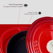 Lava Döküm Oval Tencere Döküm Demir Kapak Heritage Serisi Ölçü 22x28cm.  Kırmızı thumbnail 7