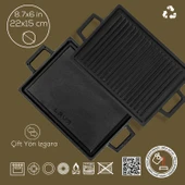 Lava Döküm Dikdörtgen Çift Yön Izgara ve Düz Yüzey Hot Plate Ölçü 22x15cm. thumbnail 4