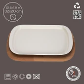 Lava Döküm Dikdörtgen Servis Tabağı ve Kayın Servis Ahşabı. Ölçü 32x20cm. thumbnail 2