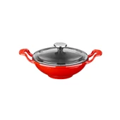 Lava Döküm Mini Wok Yekpare Kulplu Cam Kapaklı Çap(Ø)16cm.  Kırmızı - 1