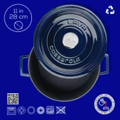 Lava Döküm Çok Amaçlı Yayvan Tencere Döküm Demir Yekpare Kulplu Premium Serisi Çap(Ø)28cm.  Mavi - 4