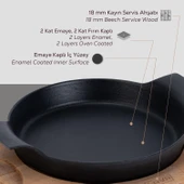 Lava Döküm Yuvarlak Sahan Döküm Demir Yekpare Çift Kulplu Kayın Servis Ahşabı. Çap(Ø)18cm. thumbnail 6