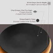 Lava Döküm Yuvarlak Servis Tabağı ve Kayın Servis Ahşabı. Çap(Ø)25cm. - 4