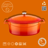 Lava Döküm Oval Tencere. Folk Serisi Ölçü 21x27cm.  Turuncu thumbnail 4