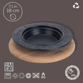 Lava Döküm Oval Döner Sos Tabağı Kayın Servis Ahşabı. Çap(Ø)18cm. - 2