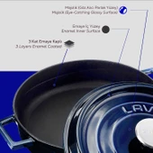 Lava Döküm Çok Amaçlı Yayvan Tencere Döküm Demir Yekpare Kulplu Premium Serisi Çap(Ø)28cm.  Mavi - 6