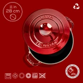 Lava Döküm Yuvarlak Tencere Döküm Demir Kapak Experience Majolik Serisi Çap(Ø)28cm  Kırmızı thumbnail 4