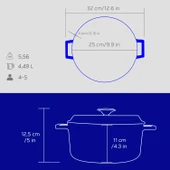 Lava Döküm Yuvarlak Tencere Döküm Demir Yekpare Kulplu Premium Serisi Çap(Ø)24cm.  Mavi thumbnail 6