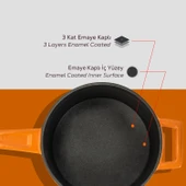 Lava Döküm Yuvarlak Sos Tenceresi Cam kapaklı, Metal Saplı. Glaze Serisi Çap(Ø16 cm.  Turuncu thumbnail 6