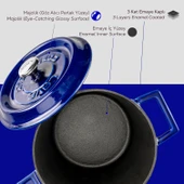 Lava Döküm Yuvarlak Sos Tenceresi Döküm Demir Yekpare Saplı Premium Serisi Çap(Ø)18cm.  Mavi - 7