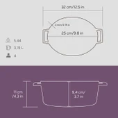 Lava Döküm Oval Tencere. Trendy Serisi Ölçü 21x25cm.  Mor thumbnail 5