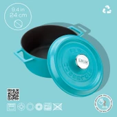 Lava Döküm Yuvarlak Tencere Döküm Demir Yekpare Kulplu Spring Serisi Çap(Ø)24cm.  Turkuaz thumbnail 4