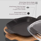 Lava Döküm Kızartma Tavası Cam Kapak Kayın Servis Ahşabı Döküm Demir Yekpare Çift Kulplu Ölçü 26x26cm. thumbnail 4