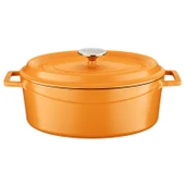 Lava Döküm Oval Tencere Döküm Demir Yekpare Kulplu Spring Serisi Ölçü 23x29cm.  Turuncu thumbnail 1