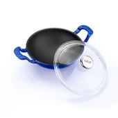 Lava Döküm Mini Wok Yekpare Kulplu Cam Kapaklı Çap(Ø)16cm.  Mavi - 2