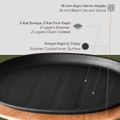 Lava Döküm Oval Fajita Tabağı Kayın Servis Ahşabı Ölçü 18x28cm. (Harici tava tutucu dahil değildir.) thumbnail 4