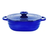 Lava Döküm Oval Tencere Döküm Demir Kapak Experience Majolik Serisi Ölçü 24x33cm.  Mavi thumbnail 1