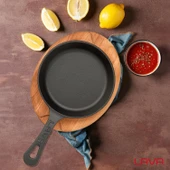 Lava Döküm Yuvarlak Kızartma Tavası Yekpare Saplı Kayın Servis Ahşabı. Çap(Ø)16cm. - 7