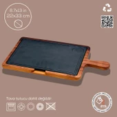 Lava Döküm Ahşap ve Döküm Demir Hot Plate Servis Tahtası. Ölçü 22x33cm. - 2