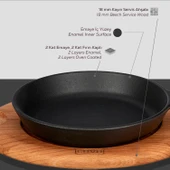 Lava Döküm Yuvarlak Kızartma Tavası Yekpare Saplı Kayın Servis Ahşabı. Çap(Ø)16cm. - 6