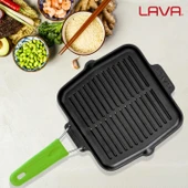 Lava Döküm Kare Sığ Izgara Tavası Silikon Tel Saplı Ölçü 21x21cm.  Yeşil thumbnail 8