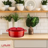 Lava Döküm Oval Tencere. Trendy Serisi Ölçü 21x27cm.  Kırmızı thumbnail 7