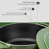 Lava Döküm Yuvarlak Tencere Döküm Demir Kapak Experience Majolik Serisi Çap(Ø)28cm  Yeşil thumbnail 6