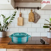 Lava Döküm Oval Tencere. Trendy Serisi Ölçü 21x25cm.  Turkuaz - 7